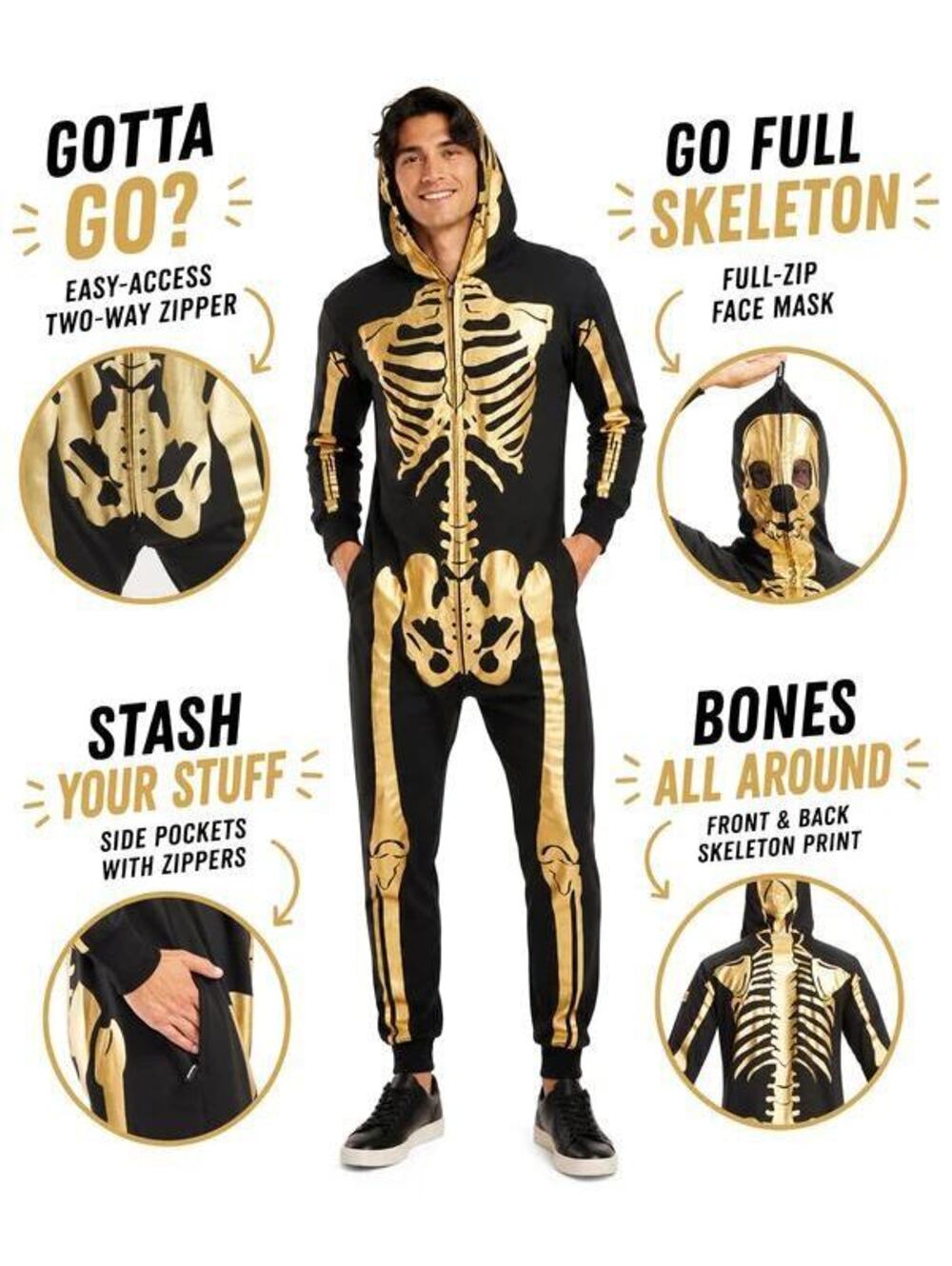 NWT Tipsy Elves Men's Gold Skeleton Costume Size Small - Picture 4 of 11
